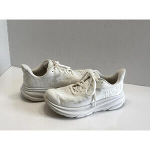 Hoka One One Clifton 9 Shoes Women's 6 B White Athletic Running Sneakers Lace Up